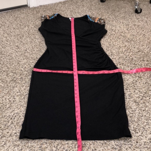 Cache Dress Size Medium Black Coral Bronze Turquoise Beaded Ruched Sheath - Picture 11 of 11